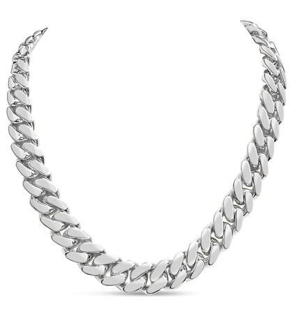 Miami Cuban Solid White/Yellow/Rose Gold Handmade Necklace , 16mm, 16-30 Inch