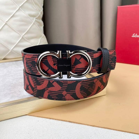 Salvatore Ferragamo Adjustable & Reversible Logo All Over Men Belt 'Red/Black'