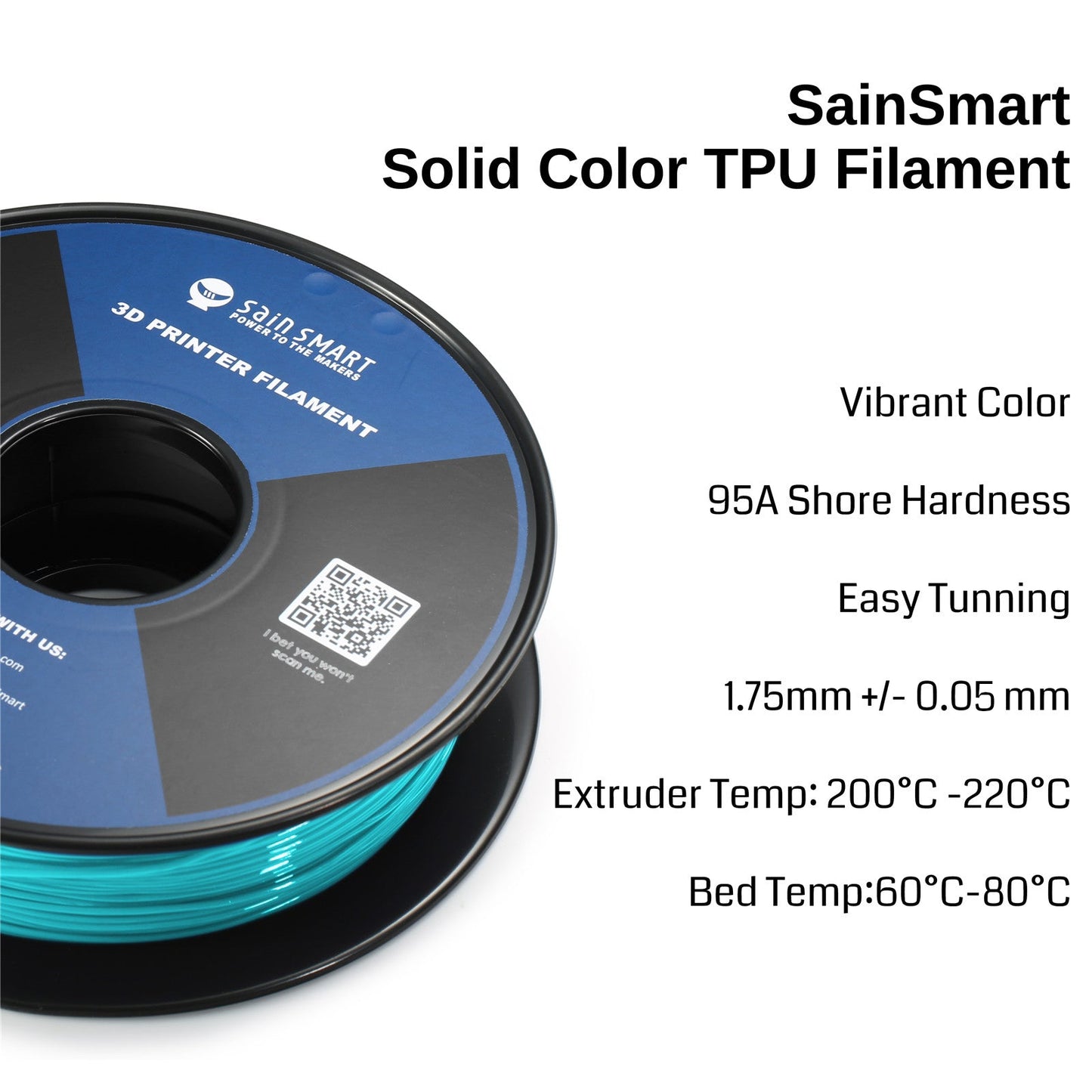 Neon Cyan, Cyberpunk Color TPU Filament 1.75mm 0.8kg/1.76lb — photo 4 of 7