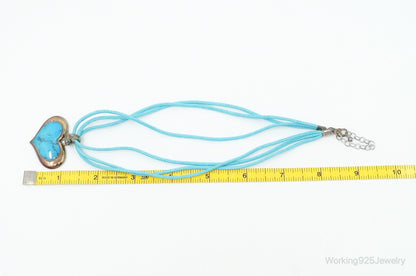 Designer SX Turquoise Heart Sterling Silver Cord Necklace