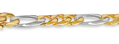 Figaro Solid White/Yellow/Rose Gold Handmade Bracelet , 9mm, 6.5-10 Inch