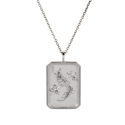 Sterling Silver Mahjong 1 Bam Bird Charm Necklace