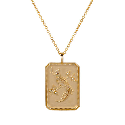 14ky Mahjong 1 Bam Bird Charm Necklace