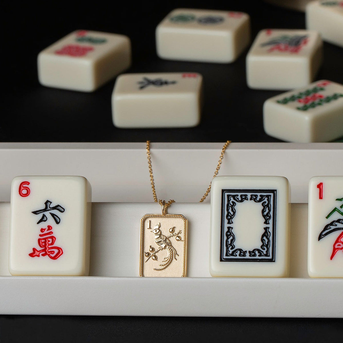 14ky Mahjong 1 Bam Bird Charm Necklace
