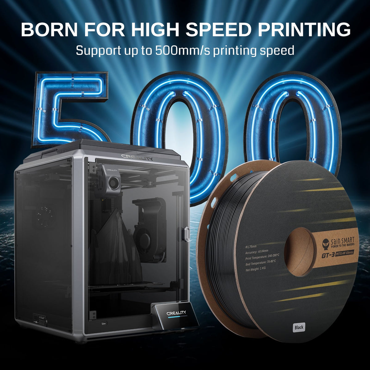 GT-3 High Speed PETG Filament, Glossy, 1.75mm, +/-0.04mm, 1KG, Black White Transparent — photo 7 of 9