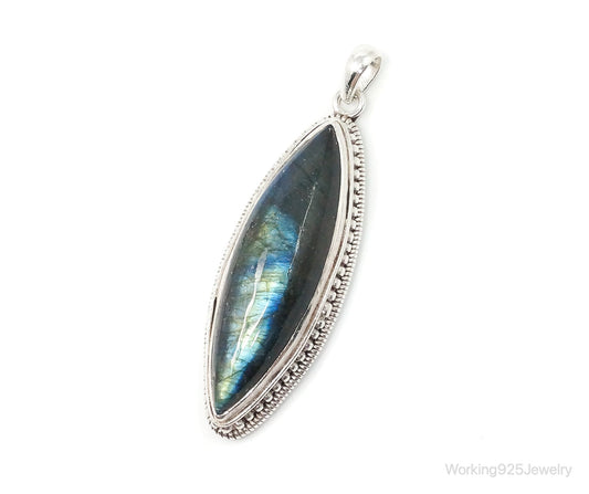 Vintage Long Large Labradorite Sterling Silver Necklace Pendant — photo 1 of 7