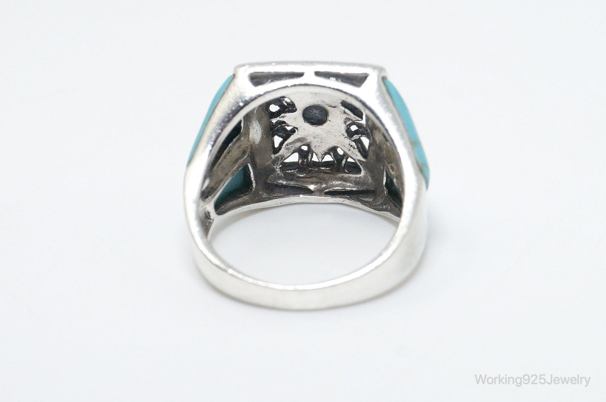 Vintage Thai Designer Turquoise Sterling Silver Ring SZ 7.75
