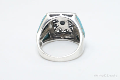 Vintage Thai Designer Turquoise Sterling Silver Ring SZ 7.75