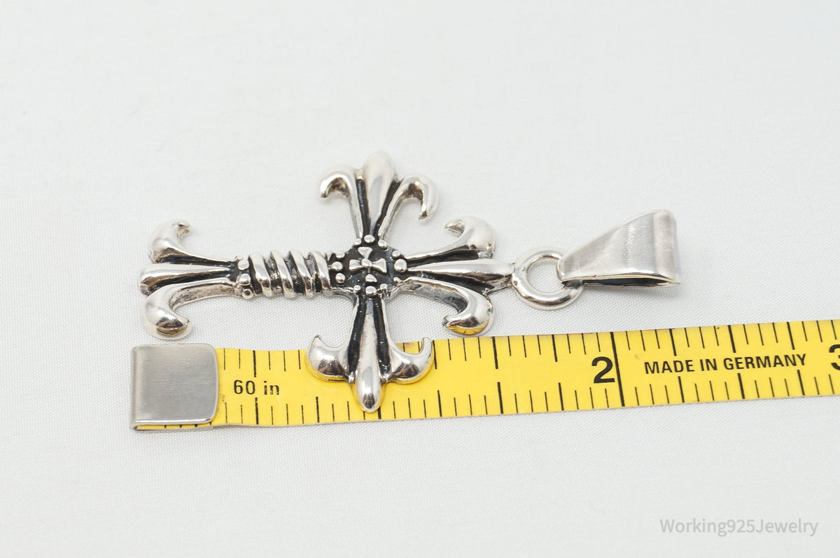 Vintage Large Cross Sterling Silver Necklace Pendant