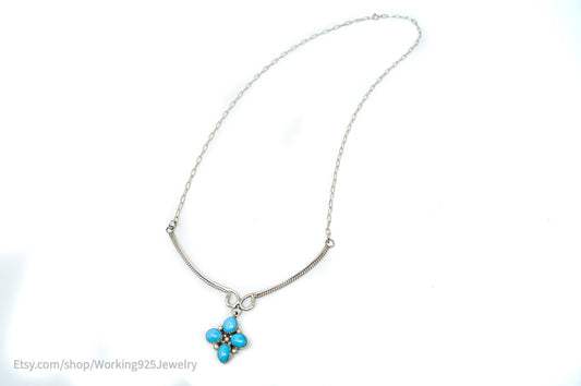 Vintage Native American Handmade KC Signed Turquoise Sterling Silver Necklace — photo 1 of 10