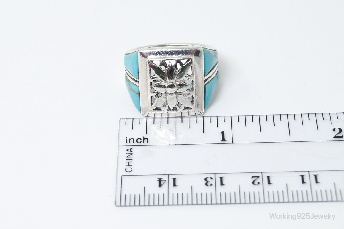 Vintage Thai Designer Turquoise Sterling Silver Ring SZ 7.75