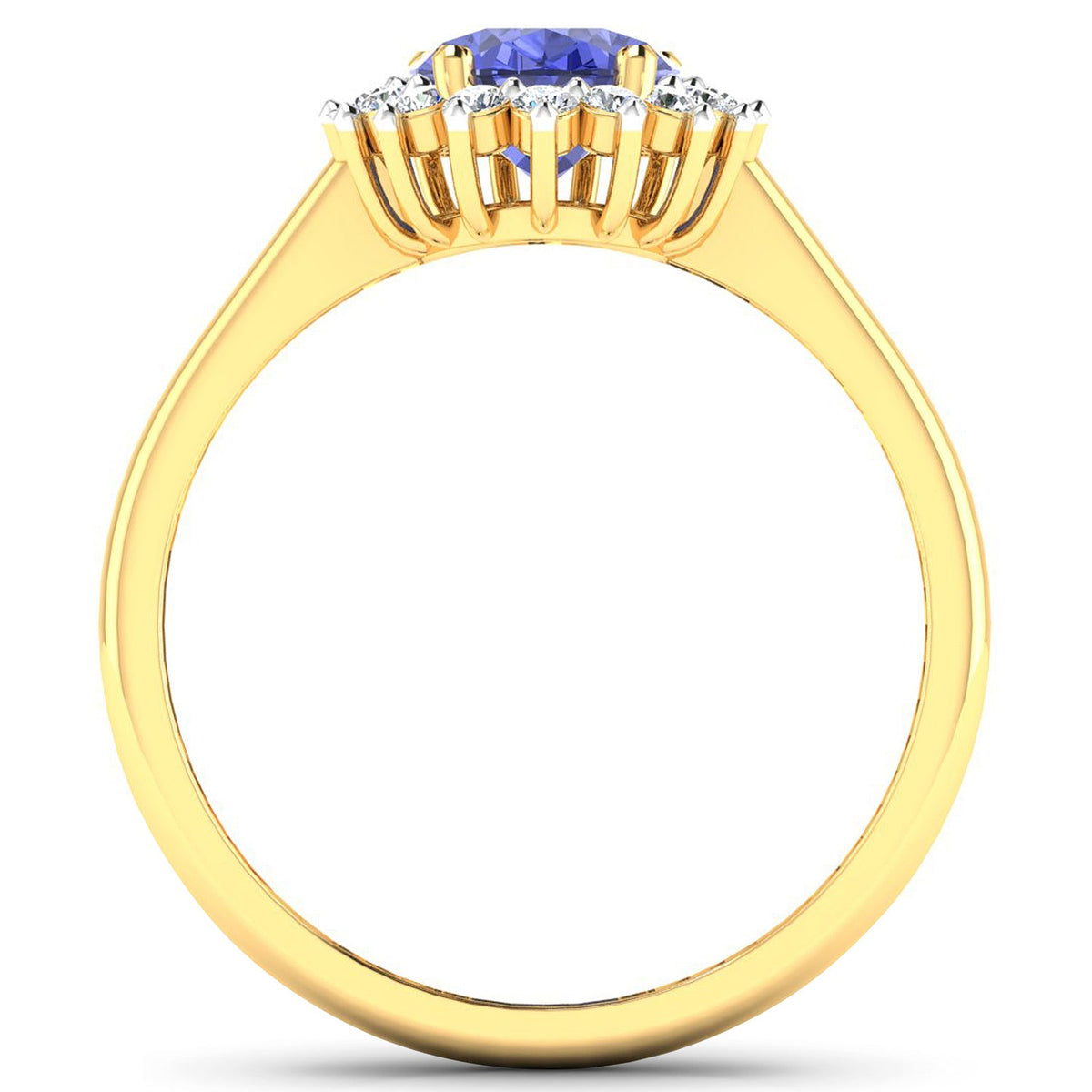 1.92 Carat Genuine Tanzanite and White Diamond 14K Yellow Gold Ring