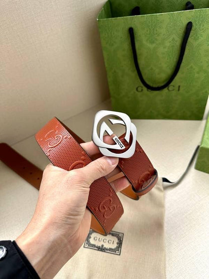 GUCCI Embellished coated-canvas and leather belt 'Red'