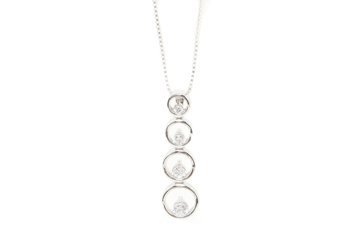 Vintage Art Deco Cubic Zirconia Circles Bubbles Sterling Silver Necklace Pendant