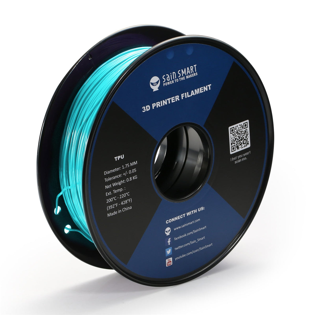 Neon Cyan, Cyberpunk Color TPU Filament 1.75mm 0.8kg/1.76lb — photo 1 of 7