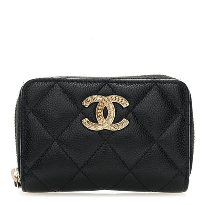 Chanel  Caviar Quilted Multi Chain CC Zip Coin Purse Black