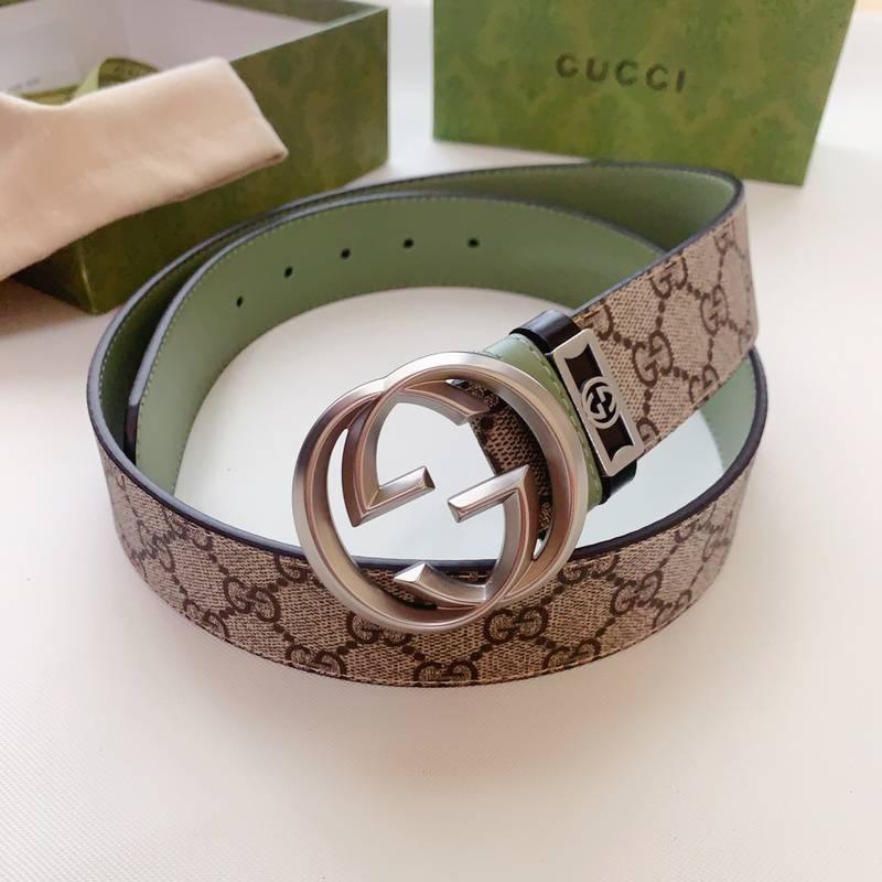 GUCCI Embellished coated-canvas and leather belt 'Beige'