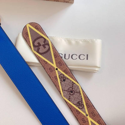 GUCCI Embellished coated-canvas and leather belt 'Brown'