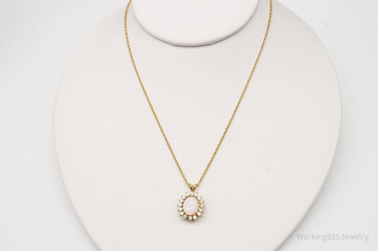 Vintage Opal Cubic Zirconia 14K Yellow Gold Filled Necklace