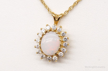 Vintage Opal Cubic Zirconia 14K Yellow Gold Filled Necklace