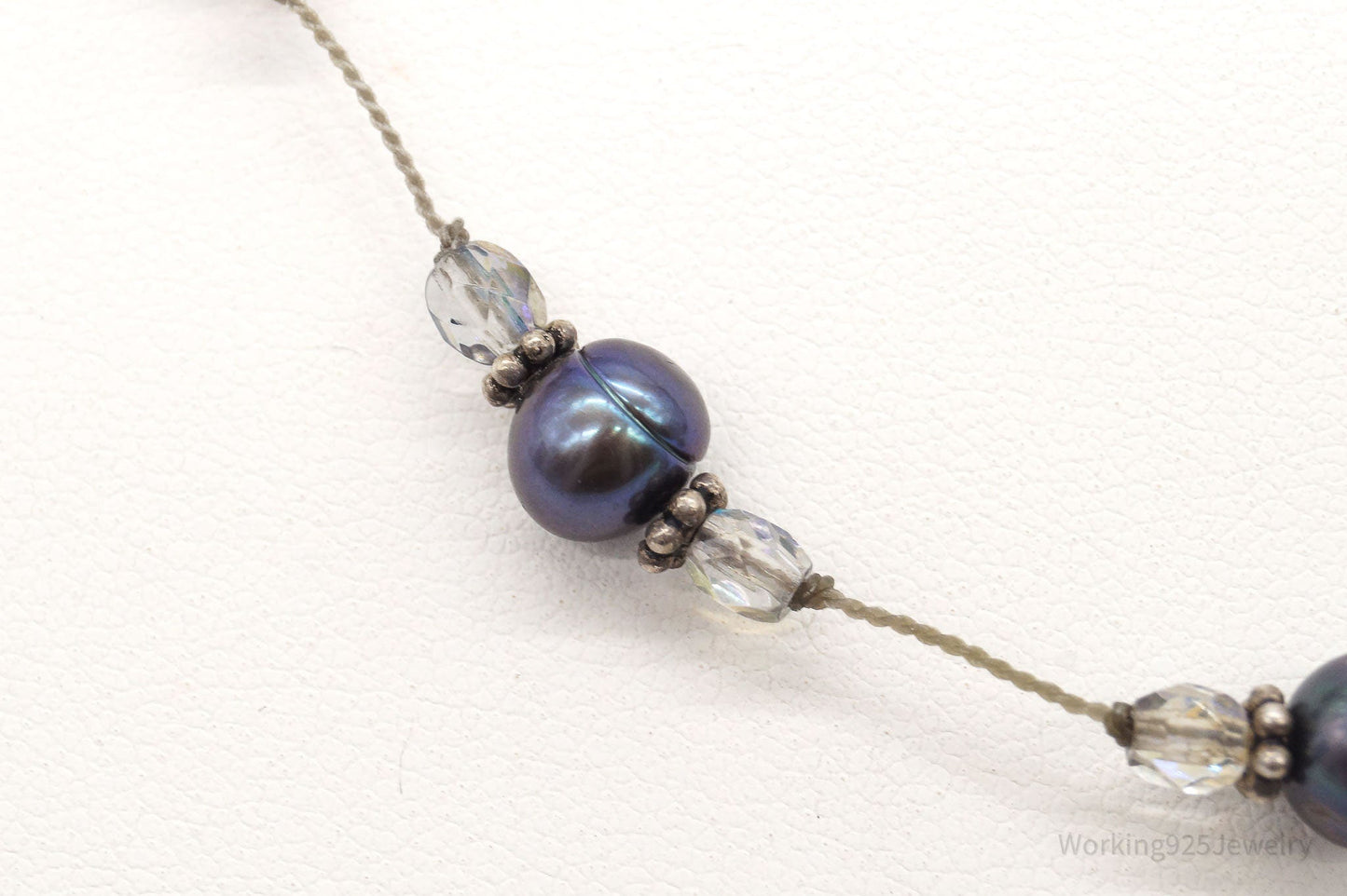 Vintage Tahitian Pearl & Glass Bead Sterling Silver String Necklace