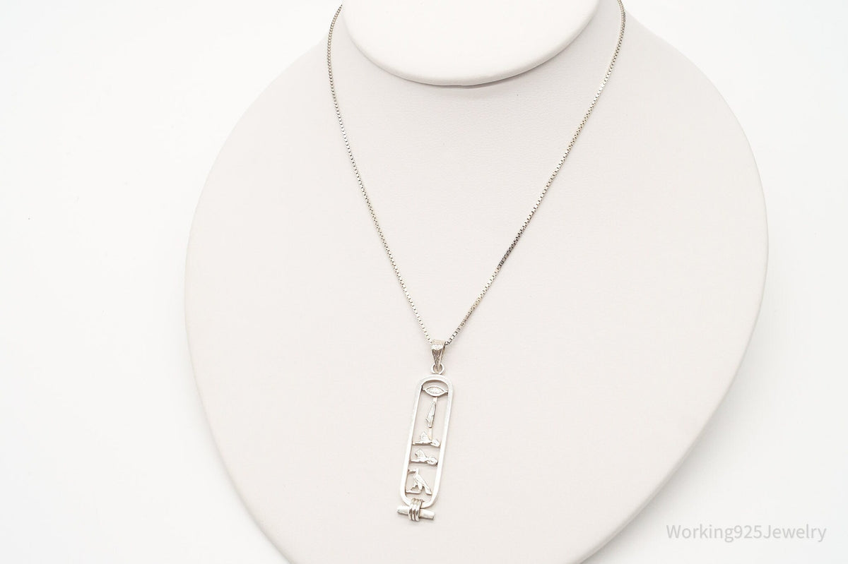 Vintage Large Egyptian Cartouche Sterling Silver Necklace