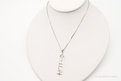 Vintage Large Egyptian Cartouche Sterling Silver Necklace