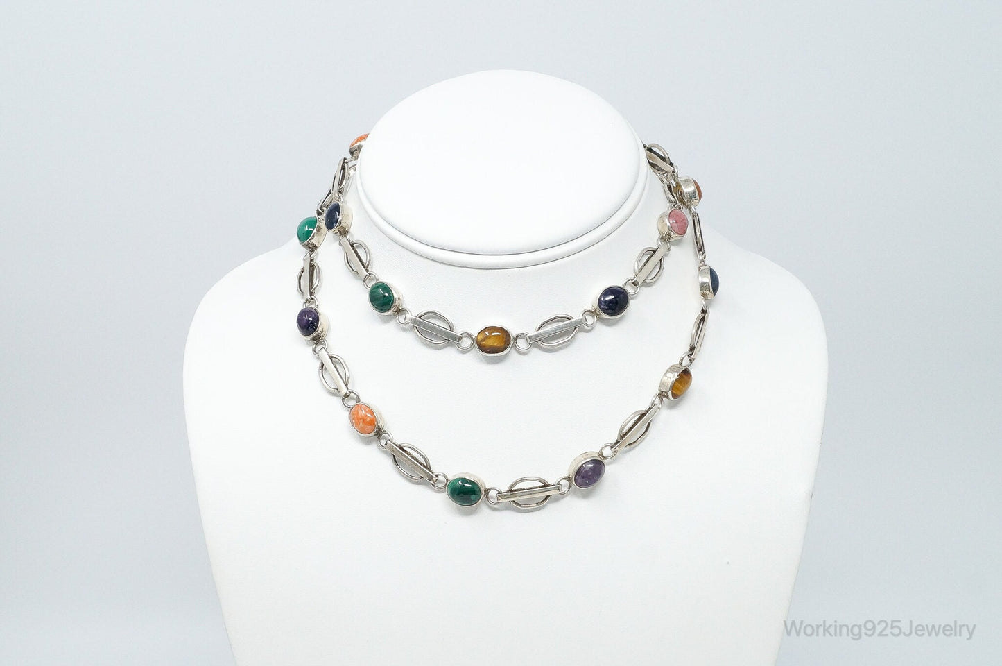 Vintage Modernist Multi Gem Sterling Silver Necklace
