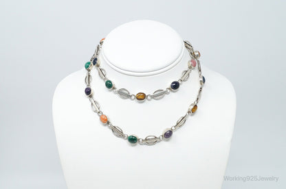 Vintage Modernist Multi Gem Sterling Silver Necklace