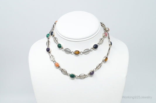 Vintage Modernist Multi Gem Sterling Silver Necklace — photo 2 of 10