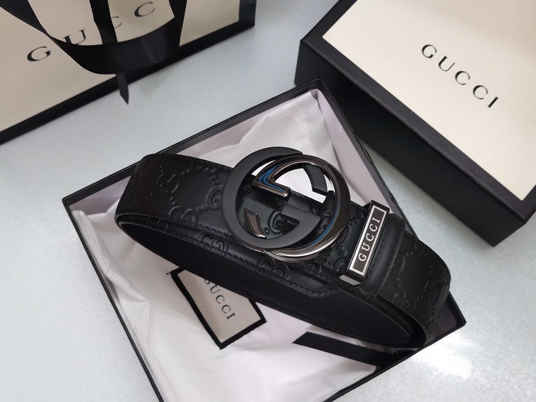 GUCCI Embellished coated-canvas and leather belt 'Black'