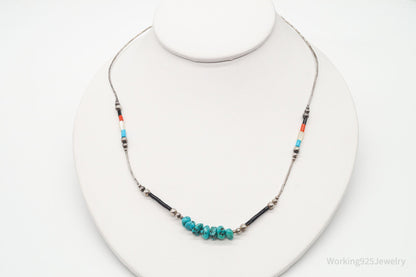 Vintage Native American Multi Gemstone Bead Silver Necklace