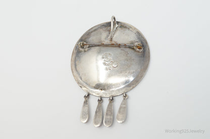 Vintage Taxco Mexico Signed CR Crushed Gemstone Sterling Silver Brooch