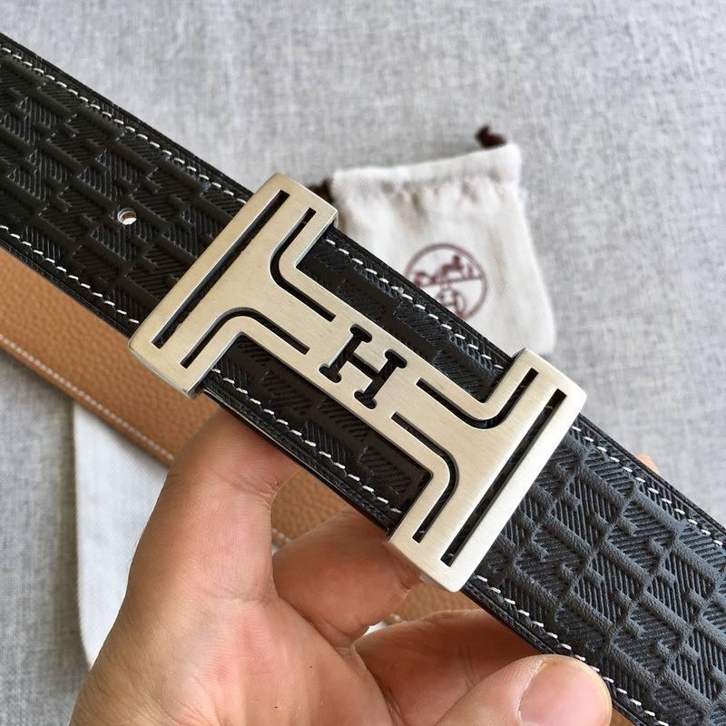 Hermes Men Silver Buckle Belt 'Black'