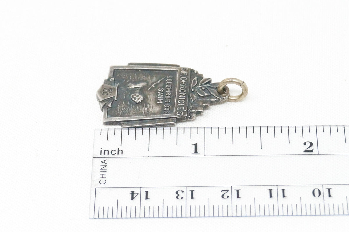Vintage Antique 1938 Columbus Day Swim Sterling Silver Necklace Pendant