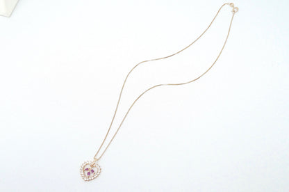 Vtg Ruby Simulated Heart Accented Rose Gold Vermeil Sterling Silver Necklace 18"