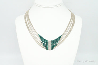 Vintage Native American Malachite Sterling Silver Bead Necklace