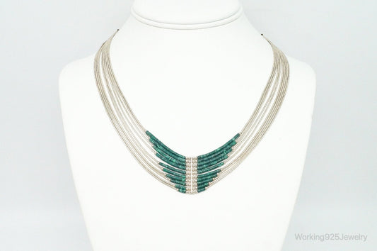 Vintage Native American Malachite Sterling Silver Bead Necklace — photo 2 of 10