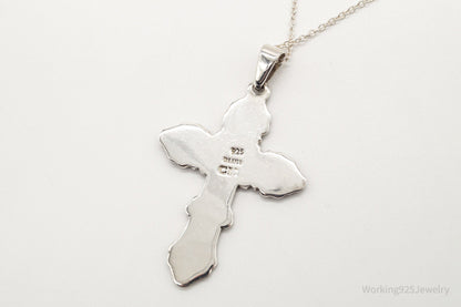 Vintage Large Mexico Artisan CII Cross Sterling Silver Necklace