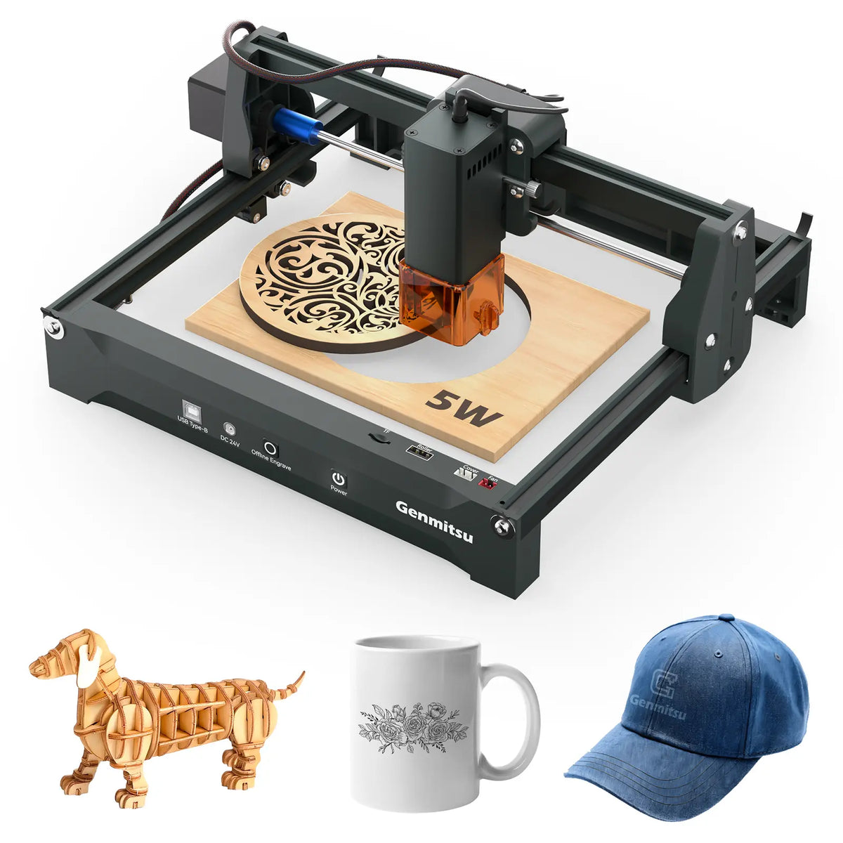 Kortek Laser Engraver Machine, 2.5W/5W/10W, ±0.01mm High Precision, IR Laser Compatible, Portable CNC Laser Cutter — photo 3 of 9