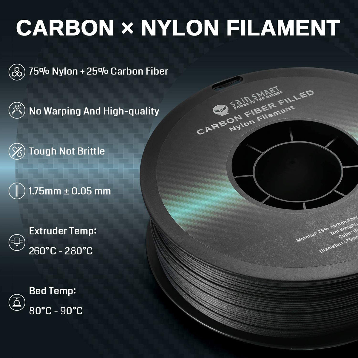 [Open Box] Nylon+ Carbon Fiber Filament 1.75mm 1kg/2.2lb, Black — photo 2 of 7