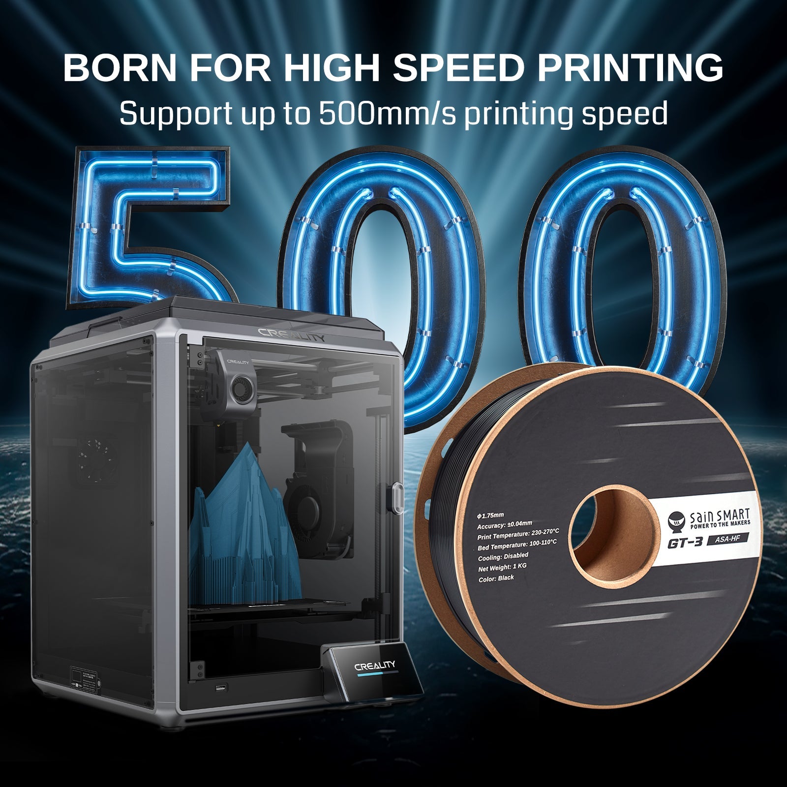 GT-3 High-Speed ASA Filament, 1.75mm Black, UV & Weather Resistant, Fit for Outdoor Functional Parts, 1kg, Accuracy +/- 0.04 mm — photo 3 of 7