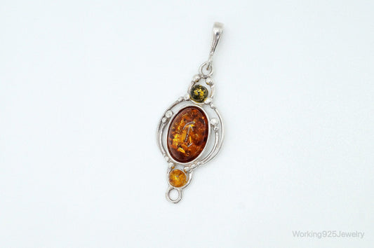 Vintage Multi Type Amber Sterling Silver Necklace Pendant — photo 2 of 9