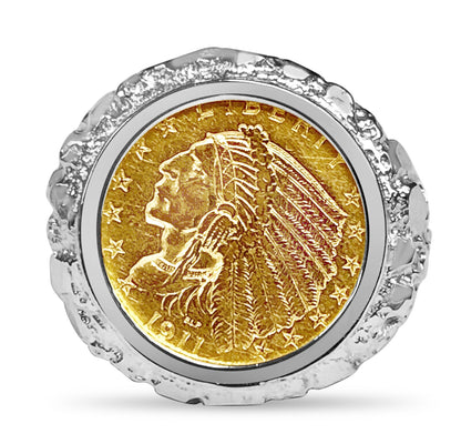 Nugget Solid White/Yellow/Rose Gold Handmade Coin Ring , Indian Head Coin ,