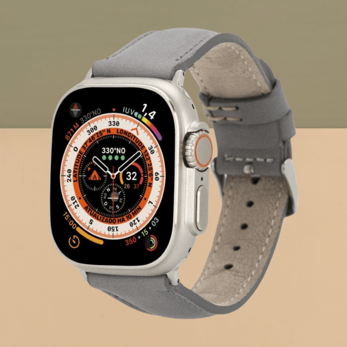 Apple Watch Grey Leather Strap - Boston