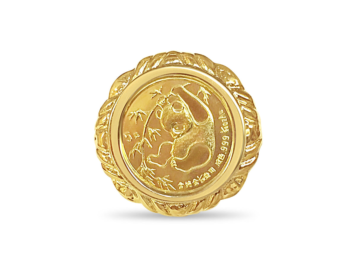 Fancy Solid White/Yellow/Rose Gold Handmade Coin Ring , Chinese Panda Bear Coin ,