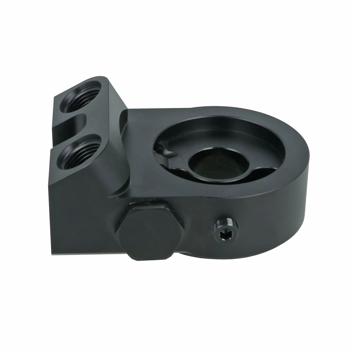 BOOST Products Billet Oil Filter Sandwich Plate Adapter  w/ Thermostat, black anodized