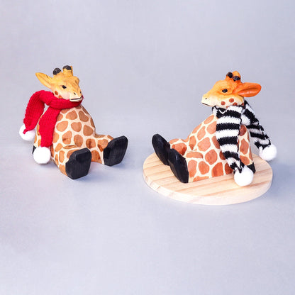 Handmade Wood-Carved Giraffe Cellphone Stand