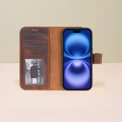 Leathere iPhone 17 Wallet Case – Brown - New York