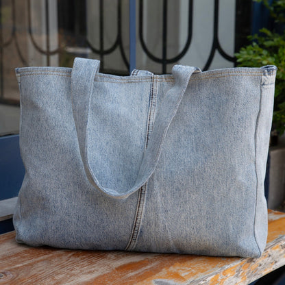 Brooklyn Heritage Tote / Recycled Denim Snow White